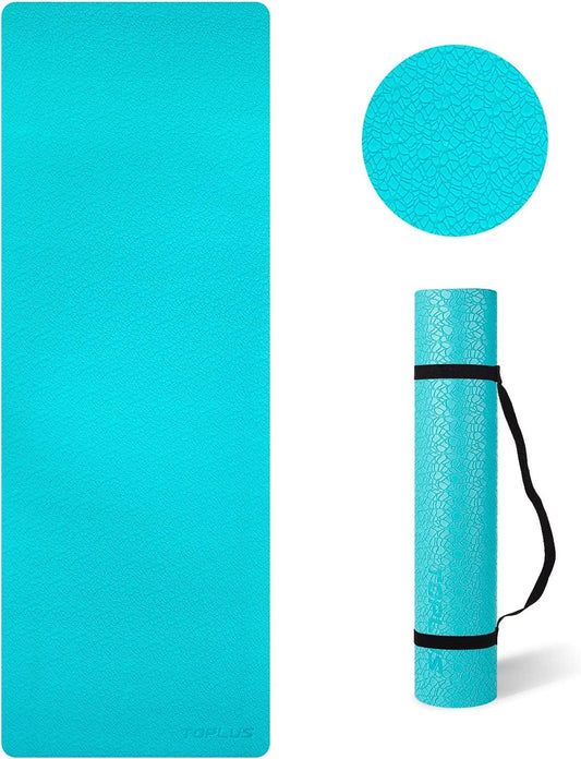 Yoga Mat Non Slip Exercise & Pilates Mat, Yoga Fitness Mat with Asana Line, TPE Gymnastics Mat with Carry Handle Strap, 183*61*0.6Cm