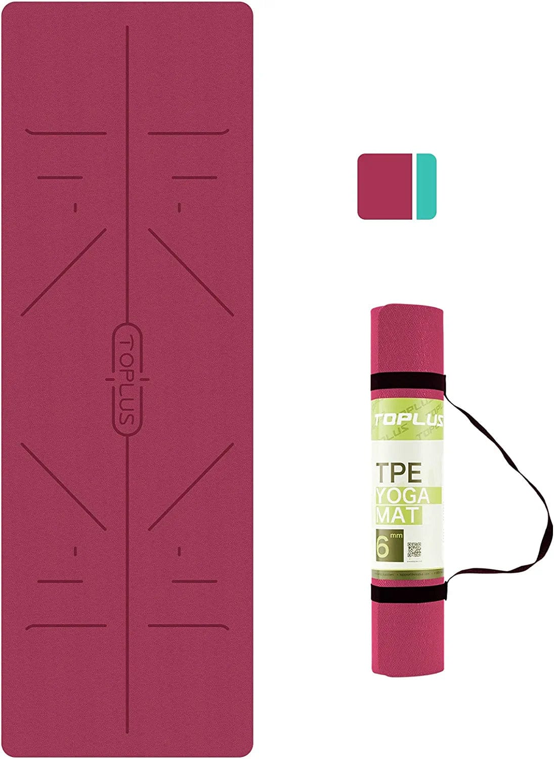 Yoga Mat Non Slip Exercise & Pilates Mat, Yoga Fitness Mat with Asana Line, TPE Gymnastics Mat with Carry Handle Strap