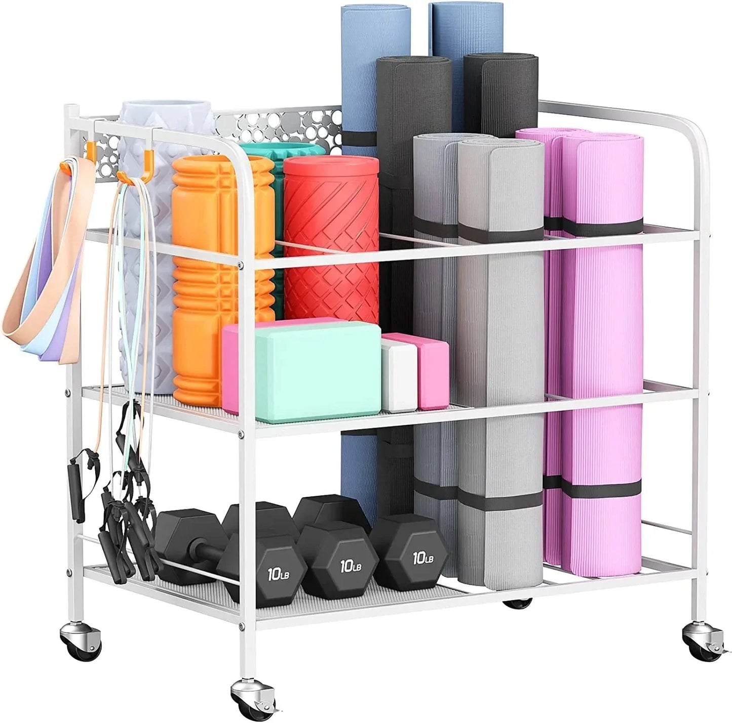 Yoga Mat Storage Rack, Home Gym Storage Rack Yoga Mat Holder, VOPEAK Workout Storage for Yoga Mat, Foam Roller, Gym Organizer Gym Equipment Storage for Home Exercise and Fitness Gear (Metal)