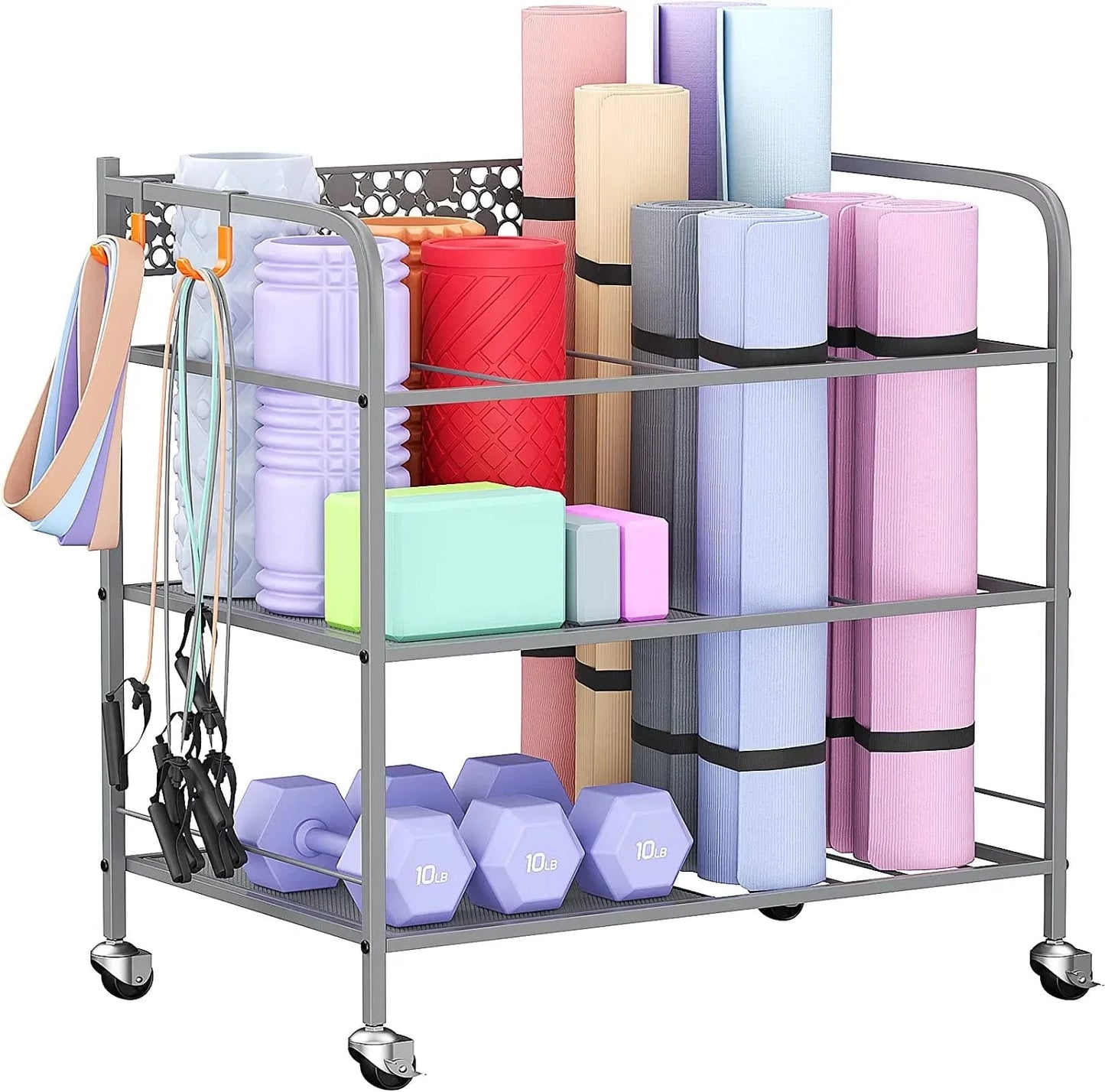 Yoga Mat Storage Rack, Home Gym Storage Rack Yoga Mat Holder, VOPEAK Workout Storage for Yoga Mat, Foam Roller, Gym Organizer Gym Equipment Storage for Home Exercise and Fitness Gear (Metal)