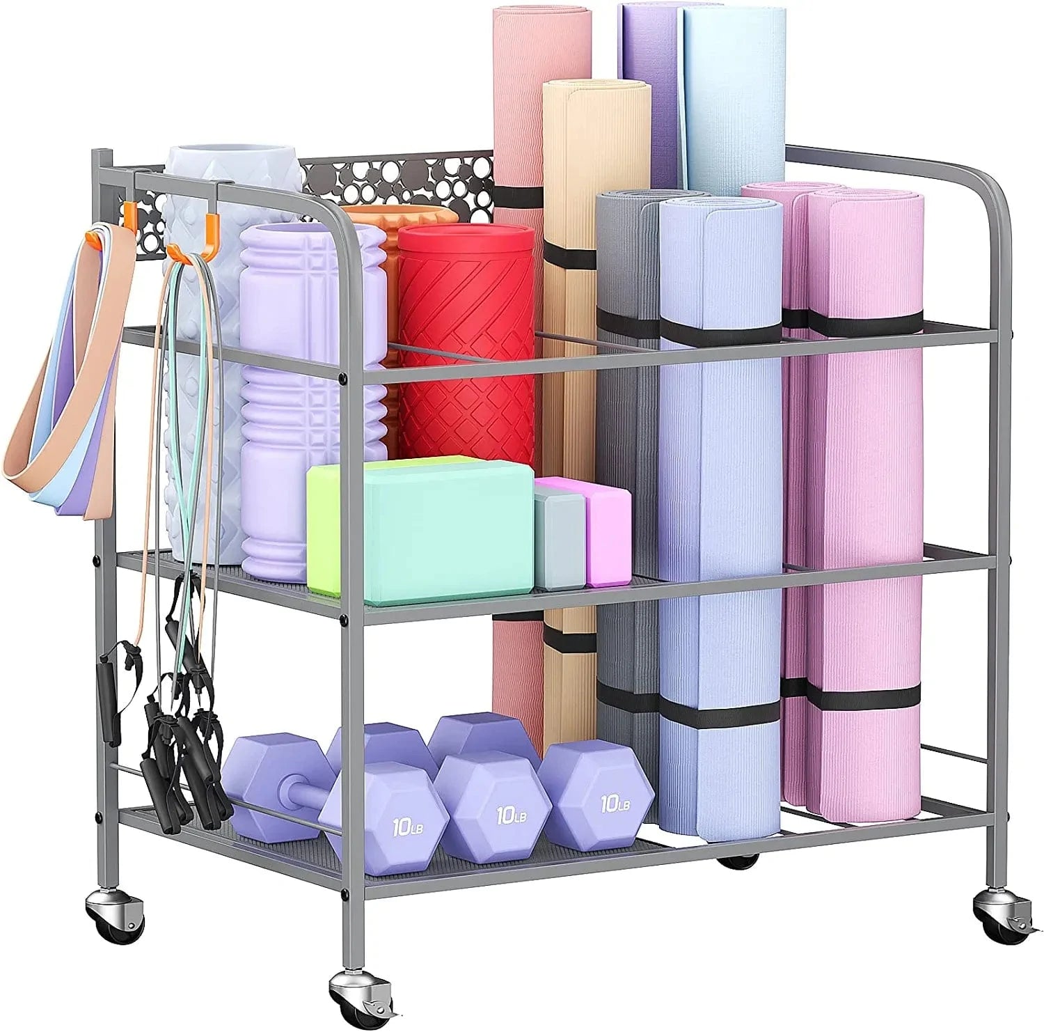 Yoga Mat Storage Rack, Home Gym Storage Rack Yoga Mat Holder, VOPEAK Workout Storage for Yoga Mat, Foam Roller, Gym Organizer Gym Equipment Storage for Home Exercise and Fitness Gear (Metal)