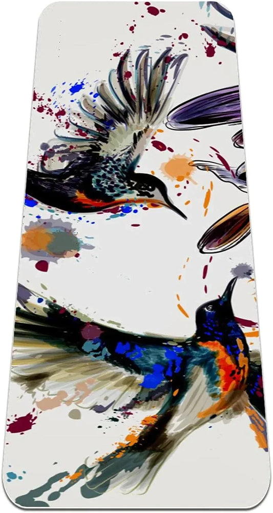 Yoga Mat Thick Workout Mat Exercise Mats Fitness Mat Non Slip Yoga Mat for Women, Watercolour Art Hummingbird Flower