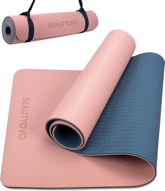 Yoga Mat with Strap, 1/3 Inch Extra Thick Yoga Mat Double-Sided Non Slip, Professional TPE Yoga Mats for Women Men, Workout Mat for Yoga, Pilates and Floor Exercises