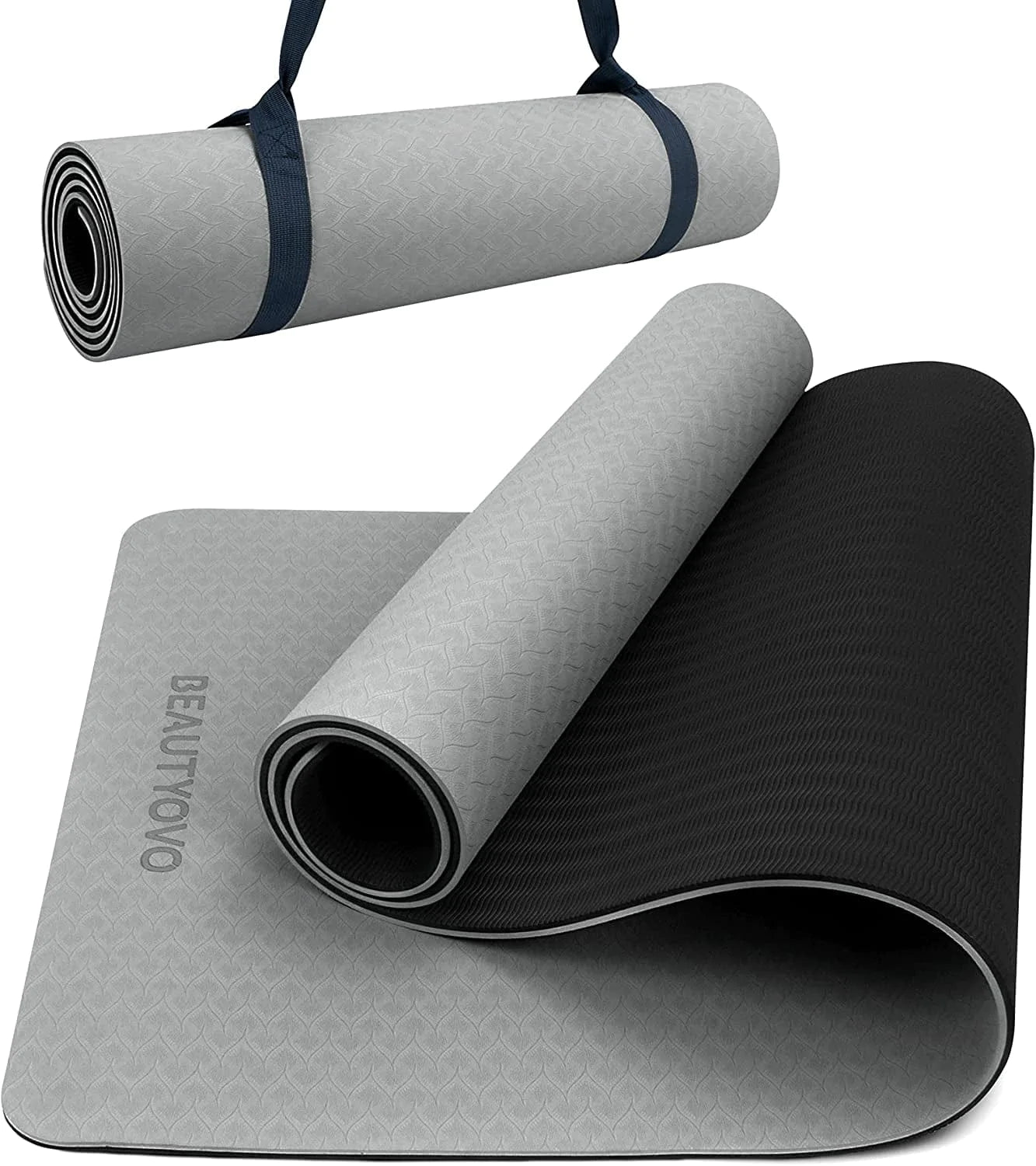 Yoga Mat with Strap, 1/3 Inch Extra Thick Yoga Mat Double-Sided Non Slip, Professional TPE Yoga Mats for Women Men, Workout Mat for Yoga, Pilates and Floor Exercises