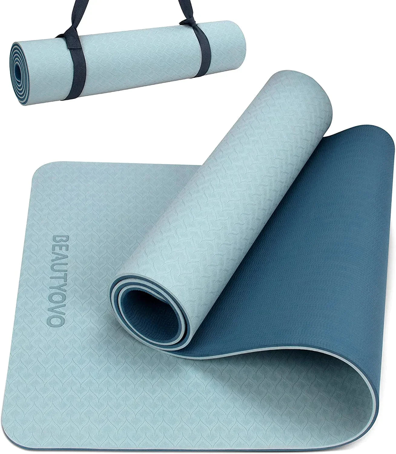 Yoga Mat with Strap, 1/3 Inch Extra Thick Yoga Mat Double-Sided Non Slip, Professional TPE Yoga Mats for Women Men, Workout Mat for Yoga, Pilates and Floor Exercises