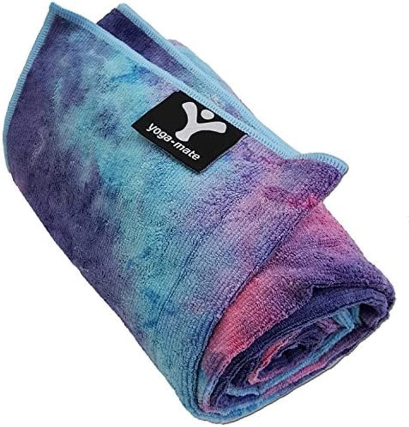 Yoga Mate Soft, Sweat Absorbent, Non-Slip Bikram Yoga Mat Size Towel, Blue & Pink Tie Dye | Blue Trim