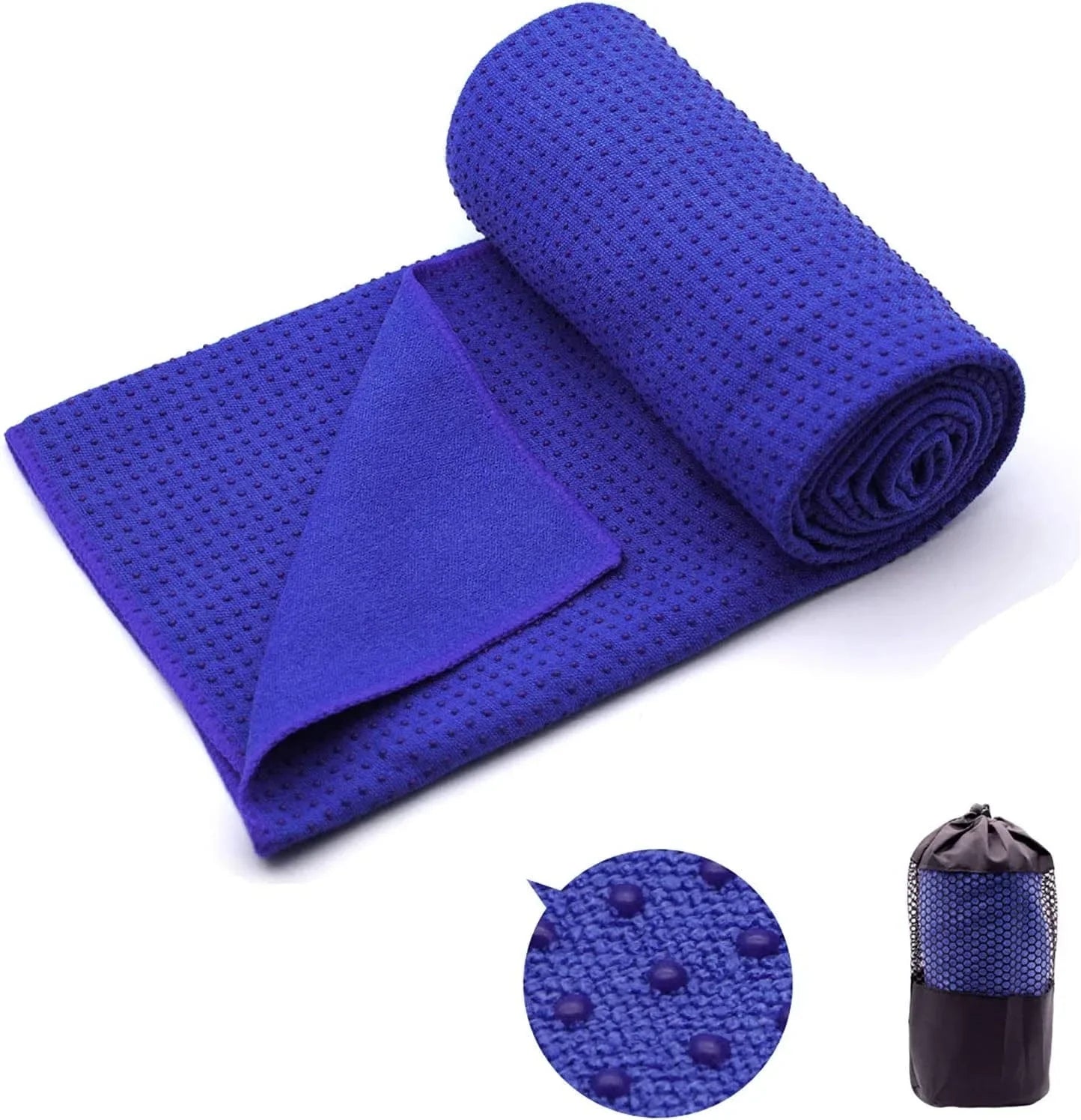 Yoga Towel,Hot Yoga Mat Towel - Sweat Absorbent Non-Slip for Hot Yoga, Pilates and Workout 24" X72(Grip Dots,Blue)