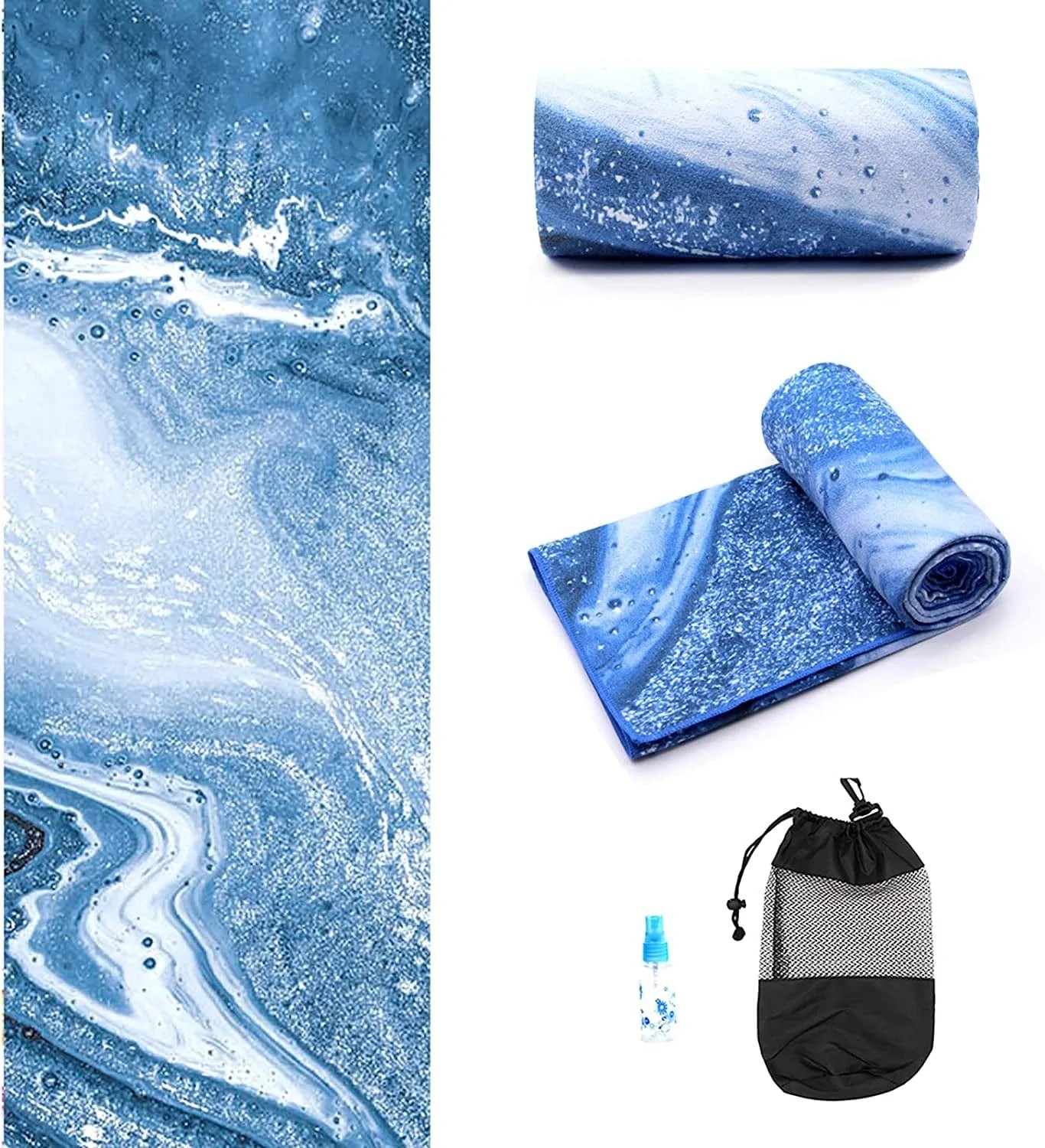 Yoga Towel,Hot Yoga Mat Towel - Sweat Absorbent Non-Slip for Hot Yoga, Pilates and Workout 24" X72(Grip Dots,Sea)
