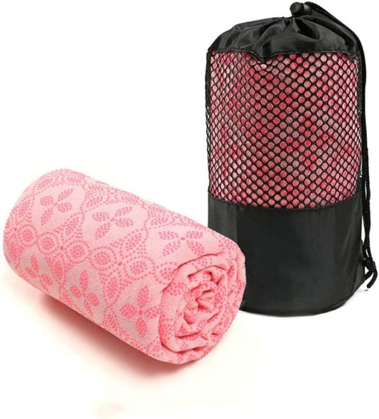 Yoga Towel, Hot Yoga Mat Towel - Sweat Absorbing Non-Slip for Hot Yoga, Pilates and Workout with Upgraded Clover-Shaped Grip Dots (72*24 Inches, Pink)