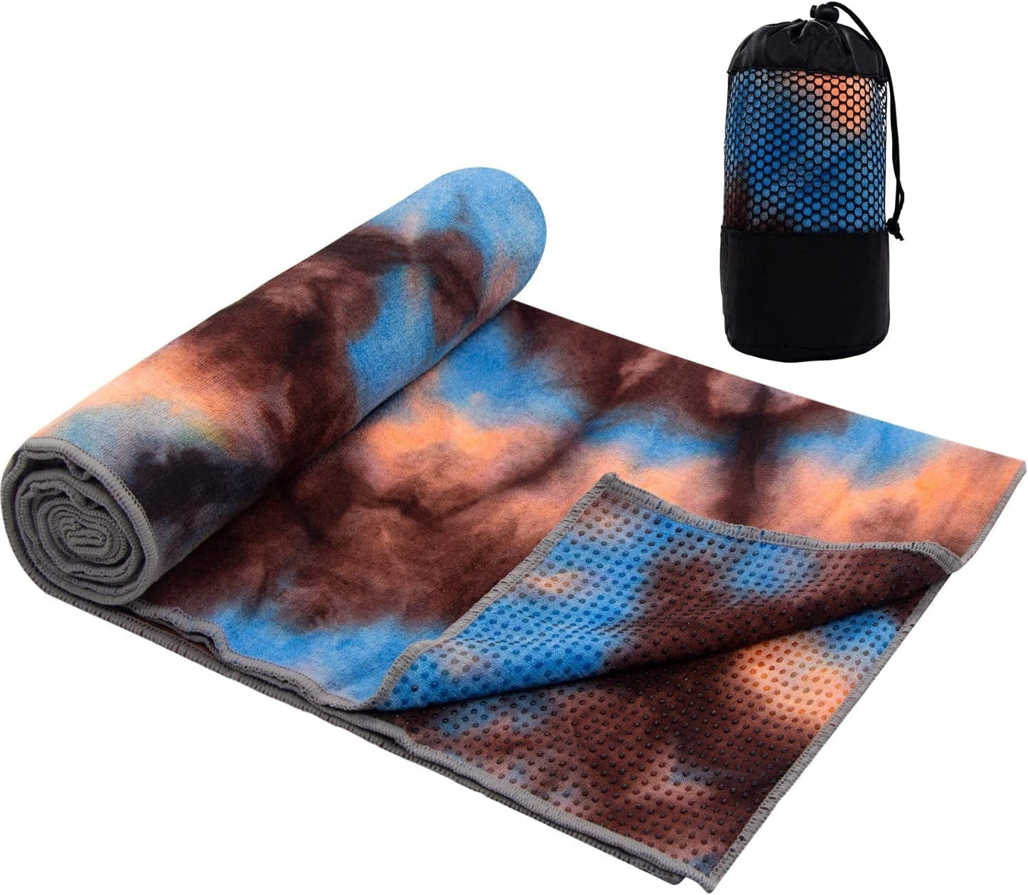 Yoga Towel - Tie-Die Textures Non-Slip Yoga Towel with Bag- Odorless and 100% Absorbent Microfiber Sweat Towel - Yoga Towel Mat for Hot Yoga, Bikram and Pilates - 24''X72'' Hot Yoga Towel
