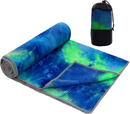 Yoga Towel - Tie-Die Textures Non-Slip Yoga Towel with Bag- Odorless and 100% Absorbent Microfiber Sweat Towel - Yoga Towel Mat for Hot Yoga, Bikram and Pilates - 24''X72'' Hot Yoga Towel