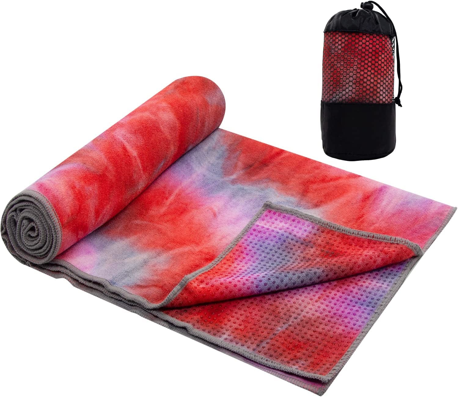 Yoga Towel - Tie-Die Textures Non-Slip Yoga Towel with Bag- Odorless and 100% Absorbent Microfiber Sweat Towel - Yoga Towel Mat for Hot Yoga, Bikram and Pilates - 24''X72'' Hot Yoga Towel