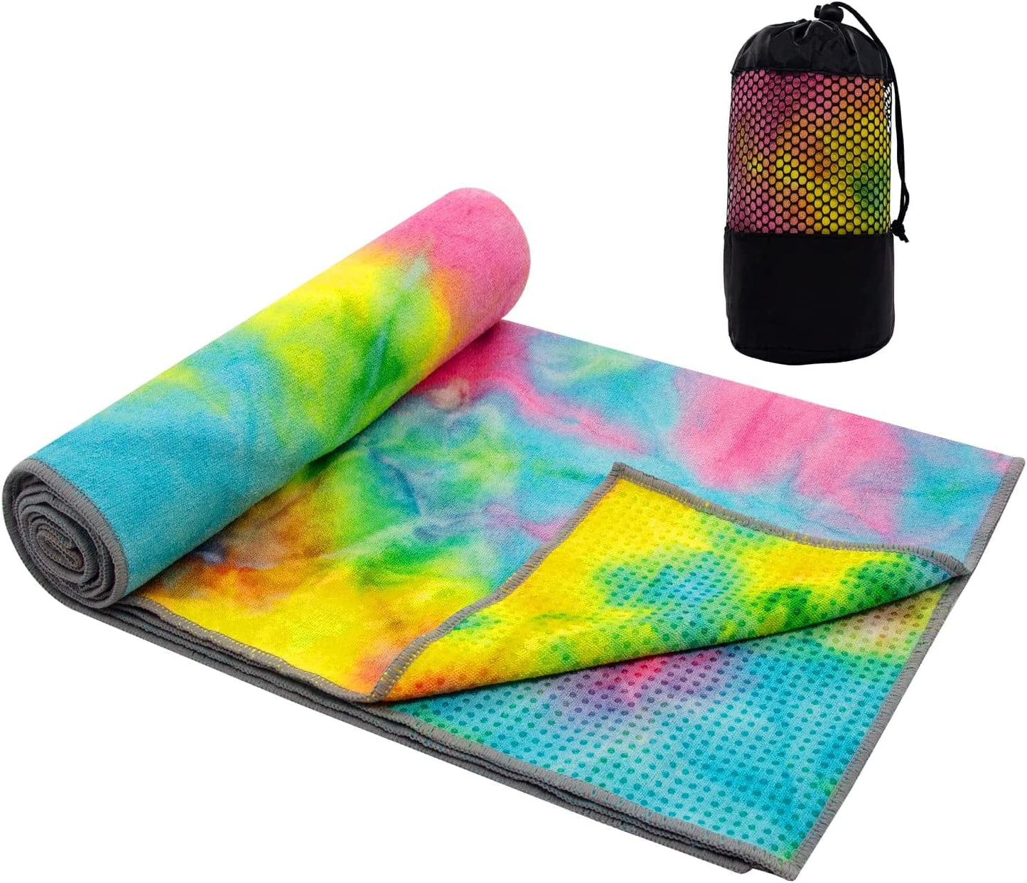 Yoga Towel - Tie-Die Textures Non-Slip Yoga Towel with Bag- Odorless and 100% Absorbent Microfiber Sweat Towel - Yoga Towel Mat for Hot Yoga, Bikram and Pilates - 24''X72'' Hot Yoga Towel