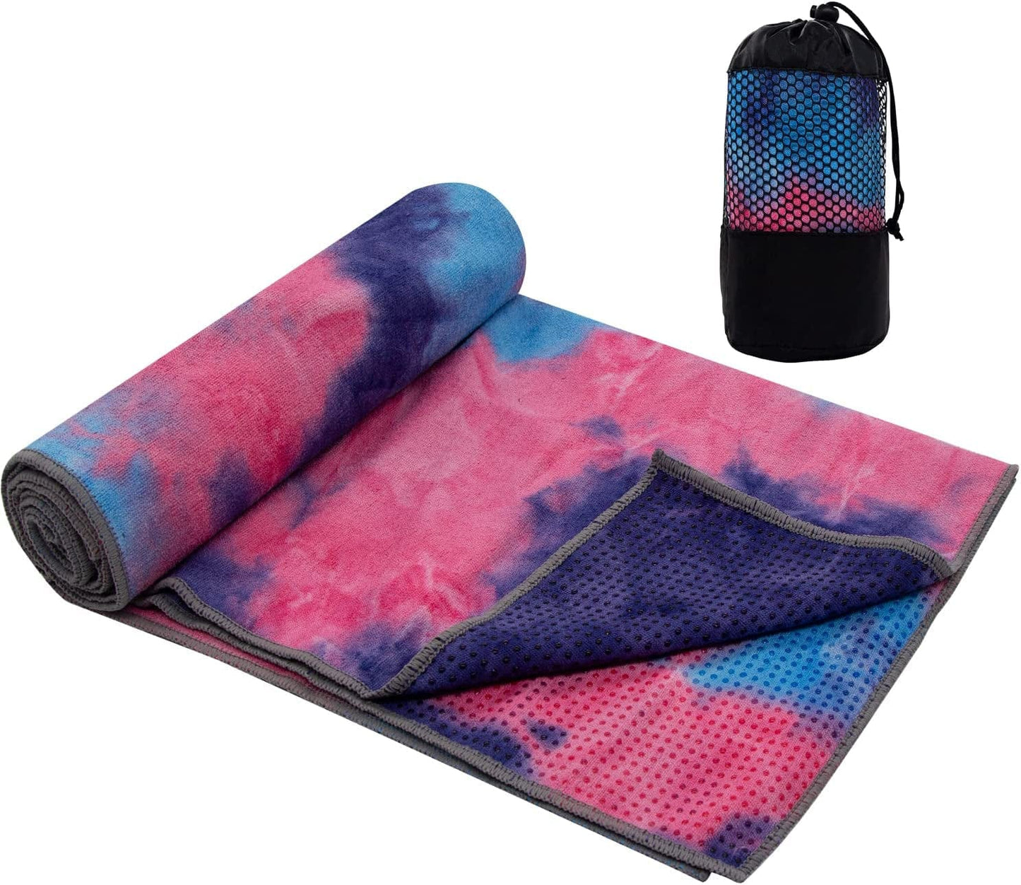 Yoga Towel - Tie-Die Textures Non-Slip Yoga Towel with Bag- Odorless and 100% Absorbent Microfiber Sweat Towel - Yoga Towel Mat for Hot Yoga, Bikram and Pilates - 24''X72'' Hot Yoga Towel