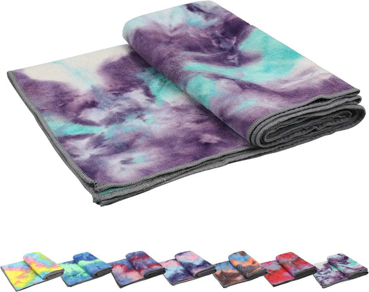 Yoga Towels , Non Slip Hot Yoga Towel Skidless Waffle Texture, 100% Absorbent Odorless Microfiber Yoga Blanket, Standard Sized 24 Inchx72 Inch Mat Towel,For Hot Yoga, Bikram, Pilates (Green & Pink)1