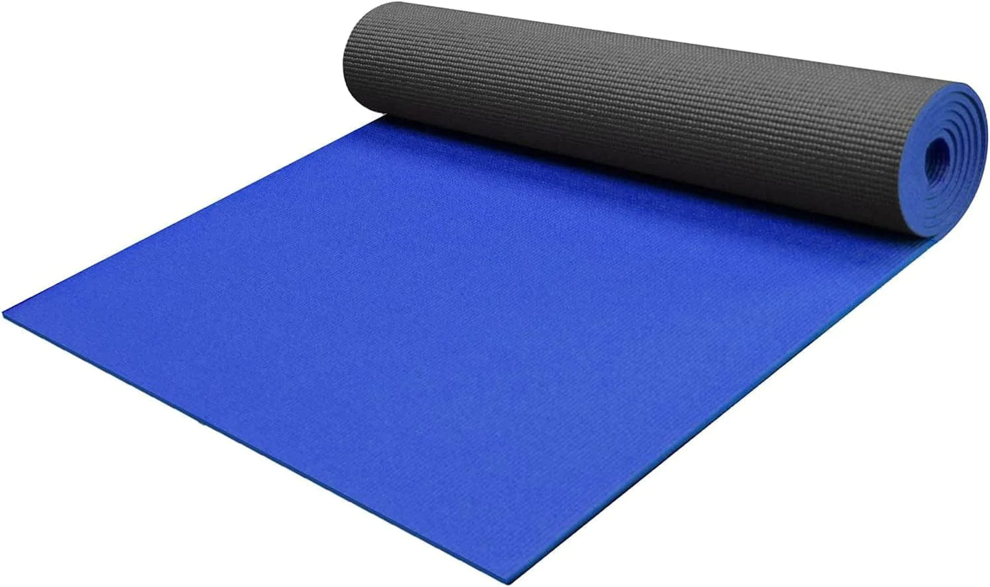 Yogaaccessories 1/4" Thick High-Density Deluxe Non-Slip Exercise Pilates & Yoga Mat, Two Tone - Black/Blue