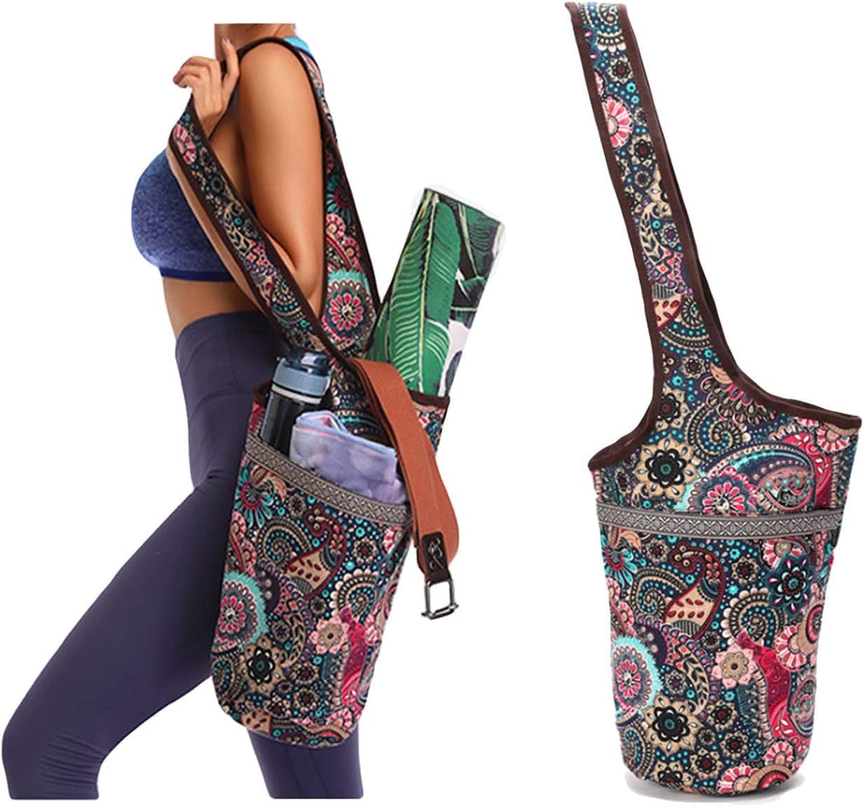 ZAOIIZ Yoga Mat Bag with Large Size Pocket and Zipper Pocket, 2 Multi-Functional Storage Cargo Pockets Holds More Yoga Accessories Stylish and Practical Yoga Mat Bags for Women