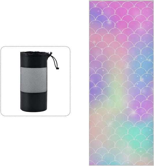 ZOEO Rainbow Galaxy Mermaid Scales Yoga Towel Mat Non Slip Hot Yoga Towels Dry Fast Bikram Pilates Women Exercise